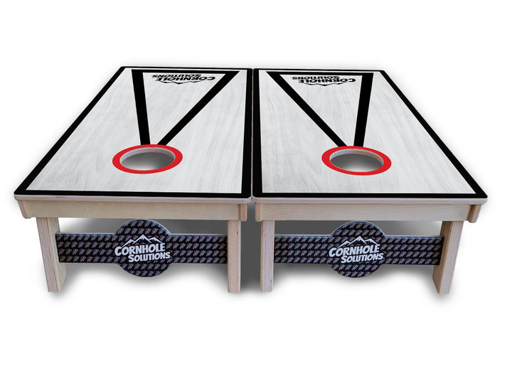 Red/Black Hole Ring Grey Wash Cornhole Boards - Professional Tournament Series