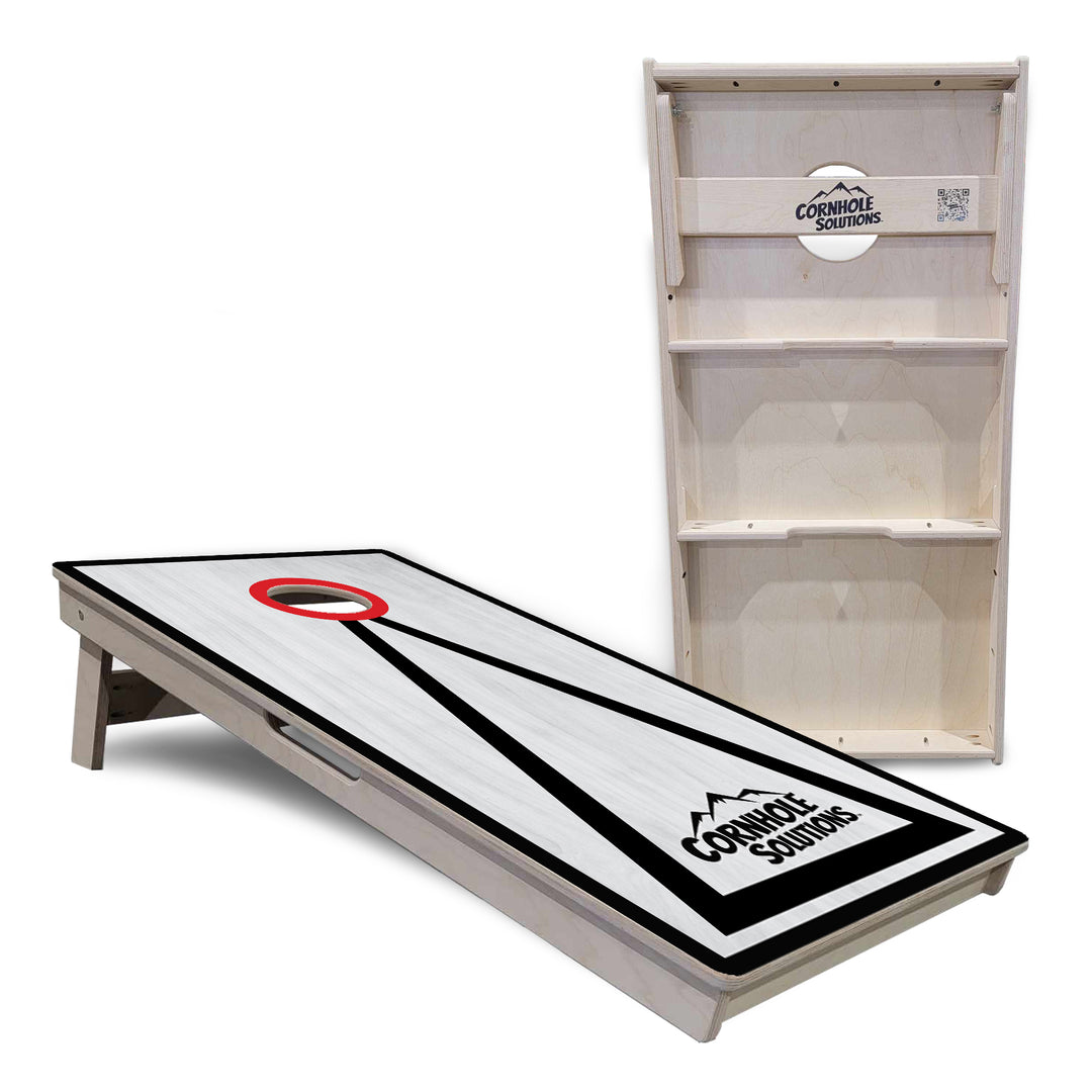 Red/Black Hole Ring Grey Wash Cornhole Boards - Professional Tournament Series