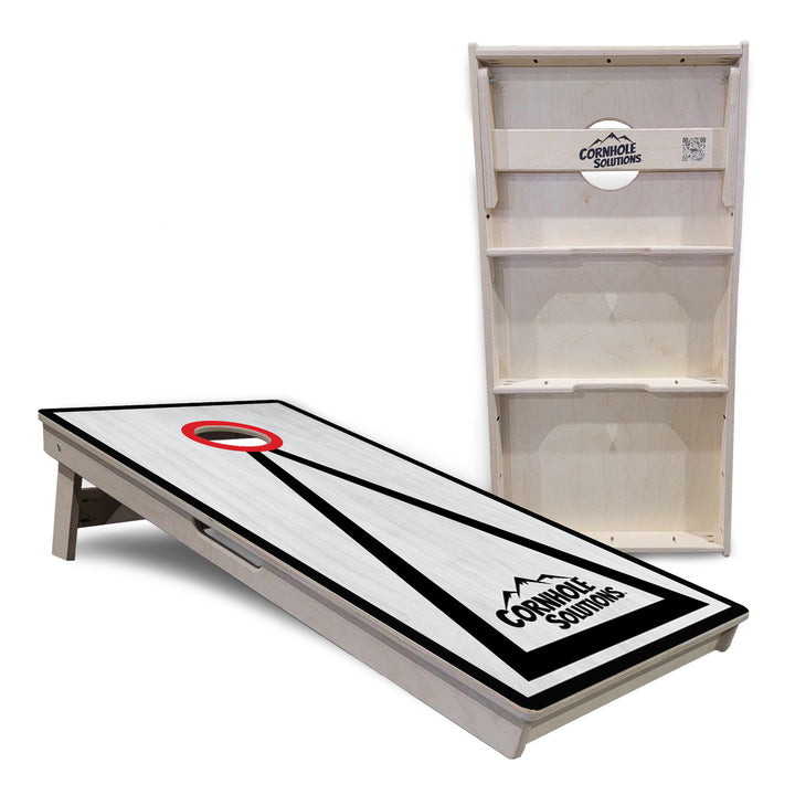 Red/Black Hole Ring Grey Wash Cornhole Boards - Professional Tournament Series