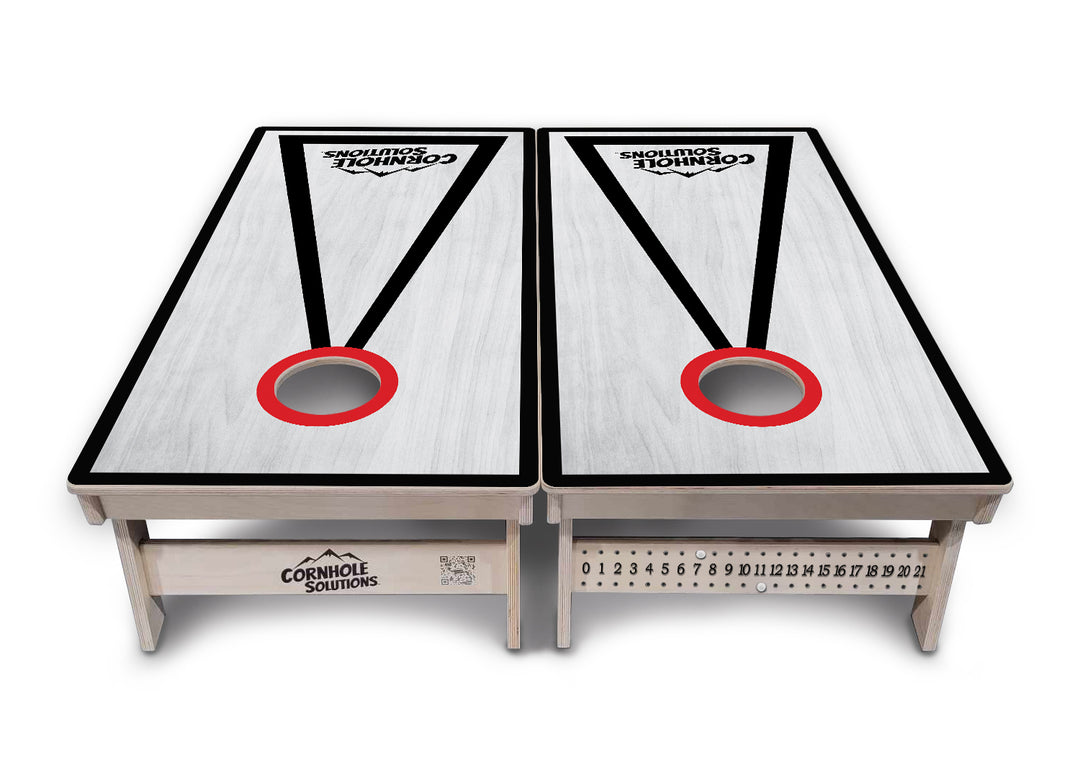 Red/Black Hole Ring Grey Wash Cornhole Boards - Professional Tournament Series