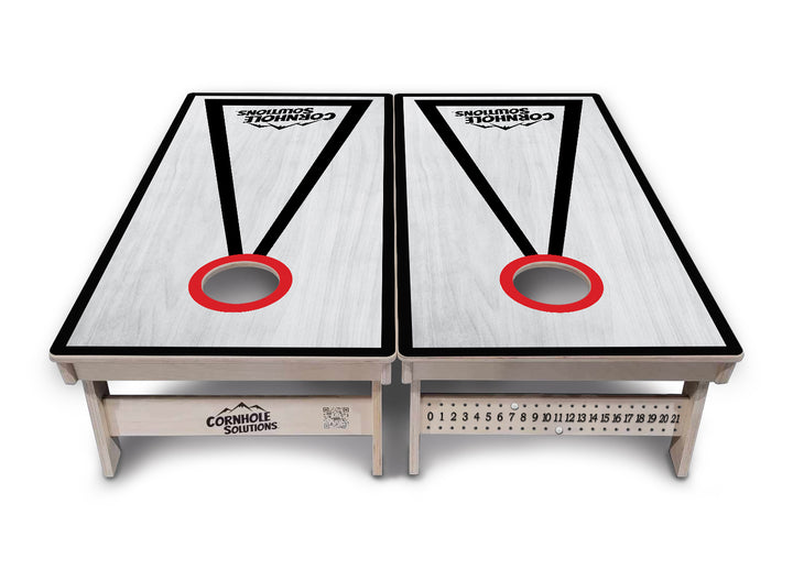 Red/Black Hole Ring Grey Wash Cornhole Boards - Professional Tournament Series