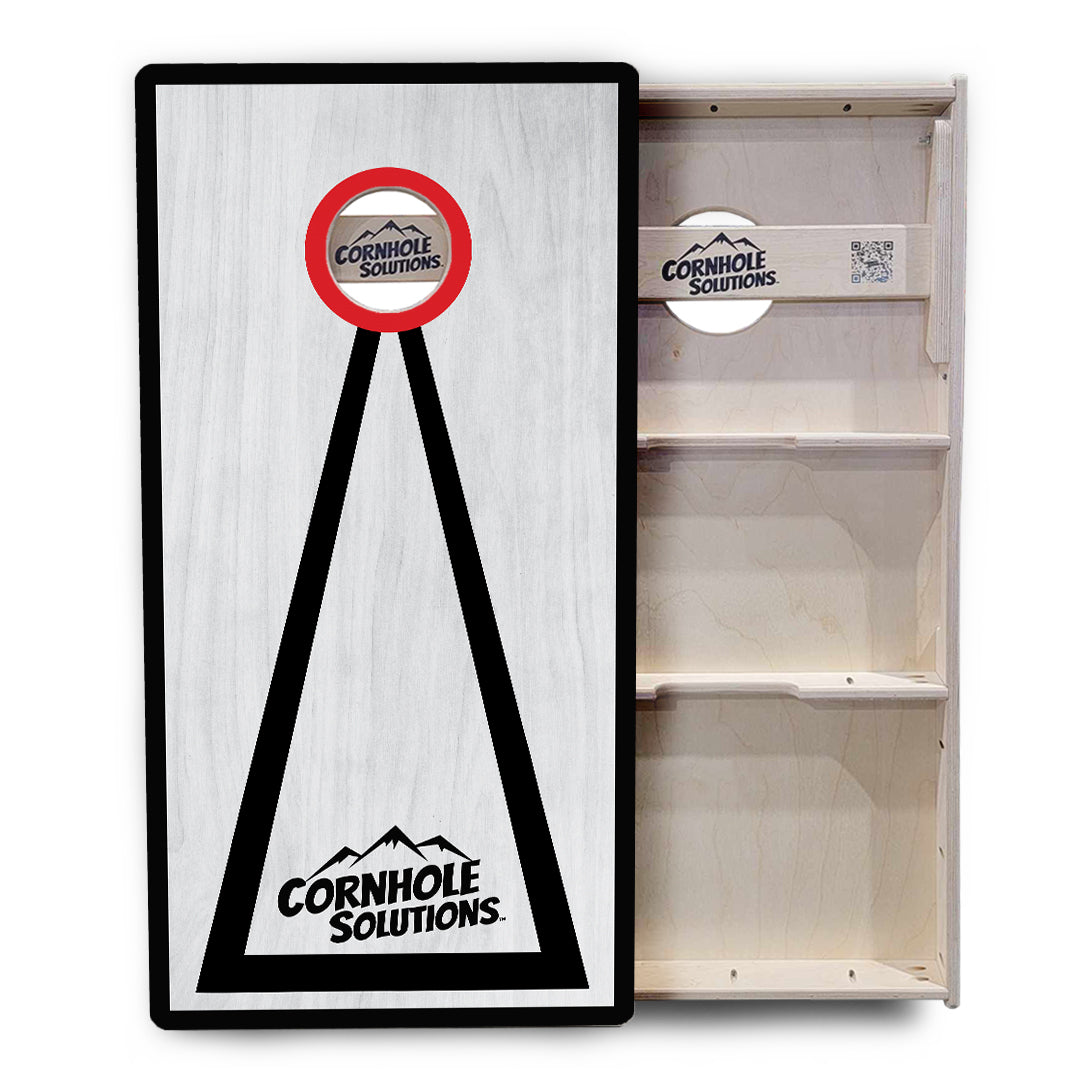 Red/Black Hole Ring Grey Wash Cornhole Boards - Professional Tournament Series