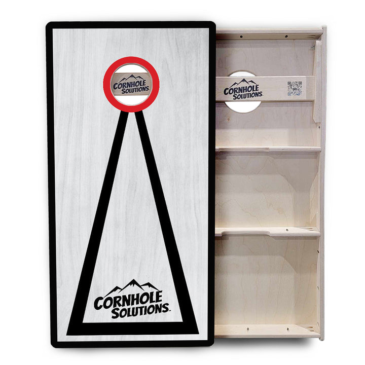 Red/Black Hole Ring Grey Wash Cornhole Boards - Professional Tournament Series