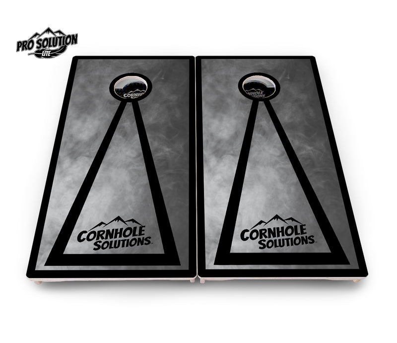 Pro Solution Lite - Smoke Triangle Design Options - Professional Tournament Cornhole Boards 3/4" Baltic Birch - Zero Bounce Zero Movement Vertical Interlocking Braces for Extra Weight & Stability +Double Thick Legs +Airmail Blocker