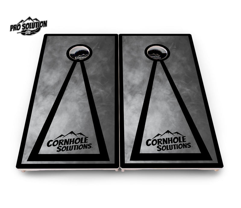 Pro Solution Elite - Smoke Triangle Design Options - Professional Tournament Cornhole Boards 3/4" Baltic Birch - Zero Bounce Zero Movement Vertical Interlocking Braces for Extra Weight & Stability +Double Thick Legs +Airmail Blocker