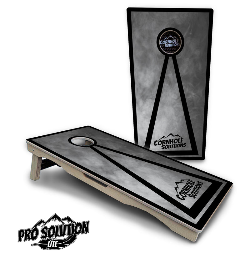 Pro Solution Lite - Smoke Triangle Design Options - Professional Tournament Cornhole Boards 3/4" Baltic Birch - Zero Bounce Zero Movement Vertical Interlocking Braces for Extra Weight & Stability +Double Thick Legs +Airmail Blocker