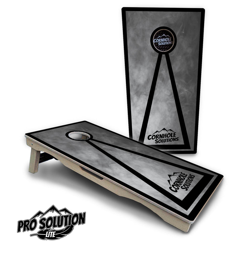 Pro Solution Elite - Smoke Triangle Design Options - Professional Tournament Cornhole Boards 3/4" Baltic Birch - Zero Bounce Zero Movement Vertical Interlocking Braces for Extra Weight & Stability +Double Thick Legs +Airmail Blocker