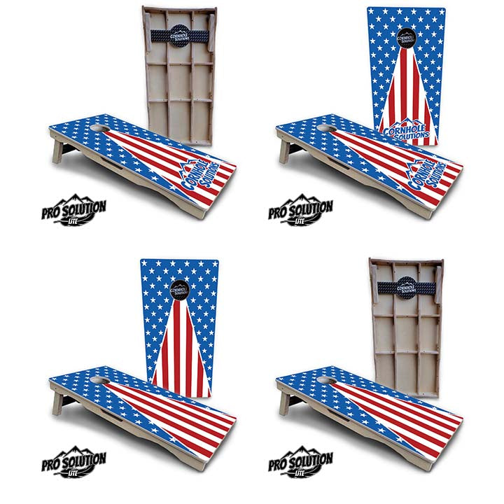 Pro Solution Lite - Stars & Stripes Triangle Options - Professional Tournament Cornhole Boards 3/4" Baltic Birch - Zero Bounce Zero Movement Vertical Interlocking Braces for Extra Weight & Stability +Double Thick Legs +Airmail Blocker