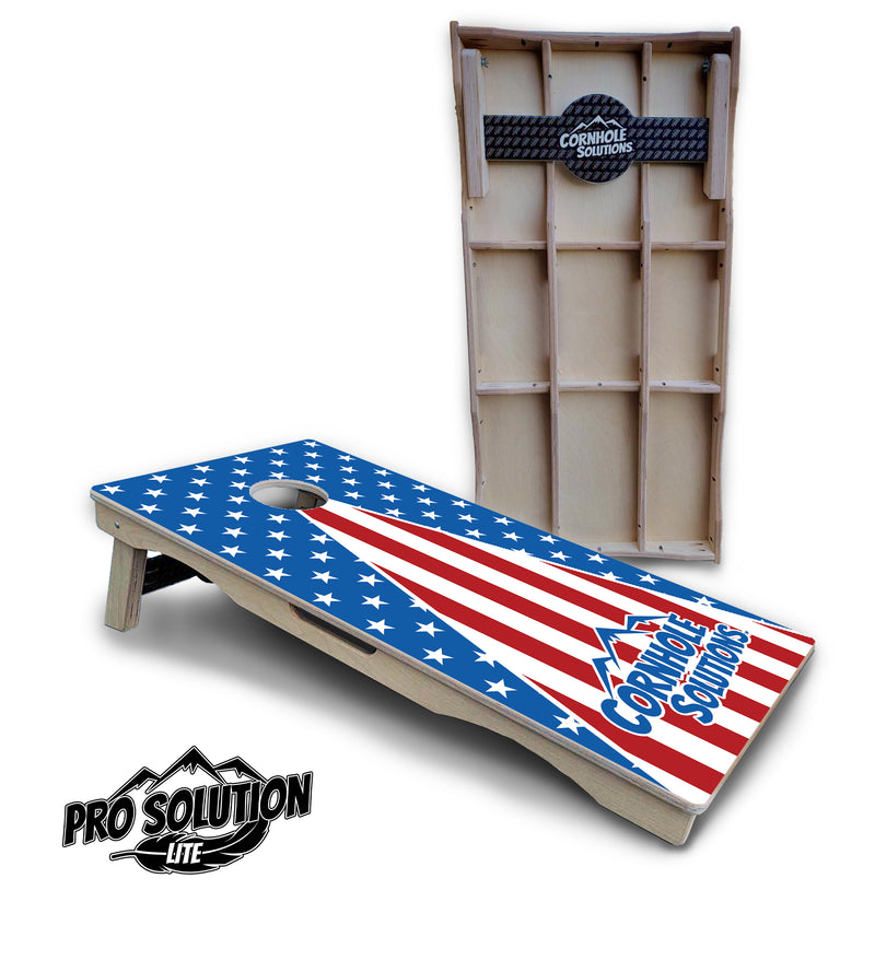 Pro Solution Lite - Stars & Stripes Triangle Options - Professional Tournament Cornhole Boards 3/4" Baltic Birch - Zero Bounce Zero Movement Vertical Interlocking Braces for Extra Weight & Stability +Double Thick Legs +Airmail Blocker