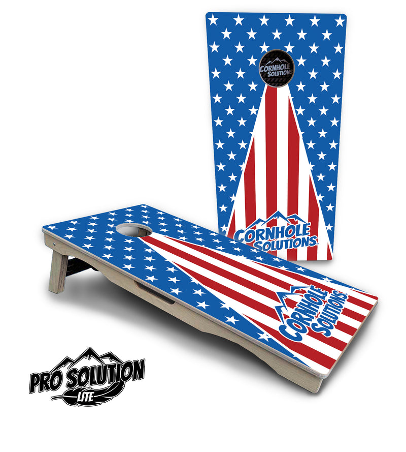 Pro Solution Lite - Stars & Stripes Triangle Options - Professional Tournament Cornhole Boards 3/4" Baltic Birch - Zero Bounce Zero Movement Vertical Interlocking Braces for Extra Weight & Stability +Double Thick Legs +Airmail Blocker