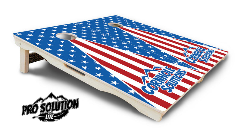 Pro Solution Lite - Stars & Stripes Triangle Options - Professional Tournament Cornhole Boards 3/4" Baltic Birch - Zero Bounce Zero Movement Vertical Interlocking Braces for Extra Weight & Stability +Double Thick Legs +Airmail Blocker