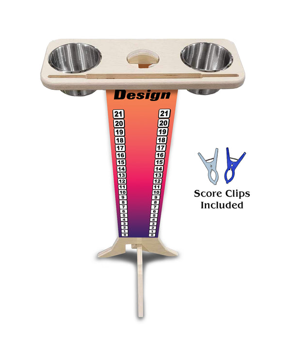 Scoring Solution - CUSTOM Printed on both Sides! (2 Stainless Steel Cups & 2 Clips Included per Stand)