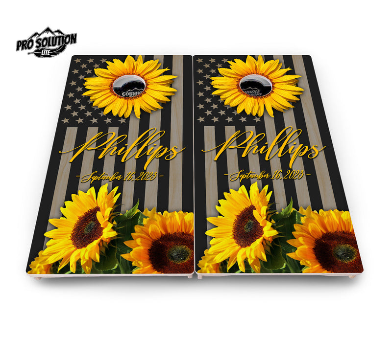 Pro Solution Elite - Custom Sunflower Flag Design - Professional Tournament Cornhole Boards 3/4" Baltic Birch - Zero Bounce Zero Movement Vertical Interlocking Braces for Extra Weight & Stability +Double Thick Legs +Airmail Blocker