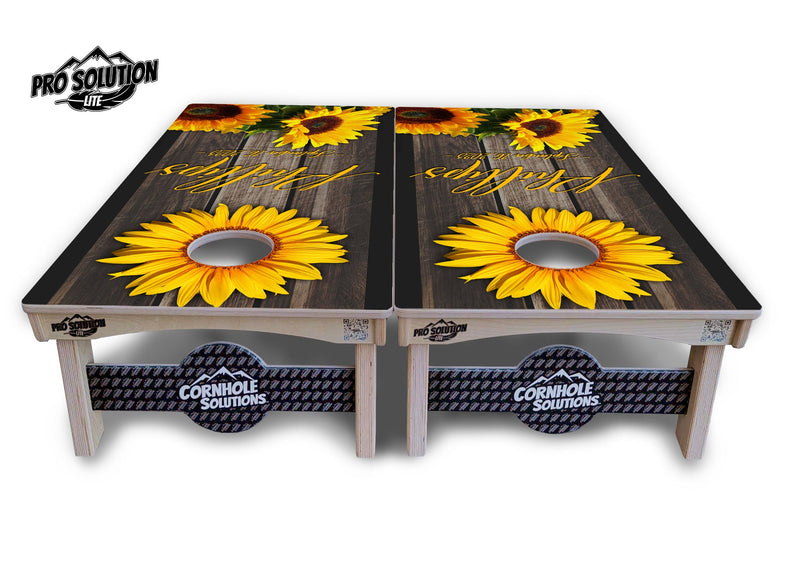 Pro Solution Elite - Custom Sunflower Wood Design - Professional Tournament Cornhole Boards 3/4" Baltic Birch - Zero Bounce Zero Movement Vertical Interlocking Braces for Extra Weight & Stability +Double Thick Legs +Airmail Blocker