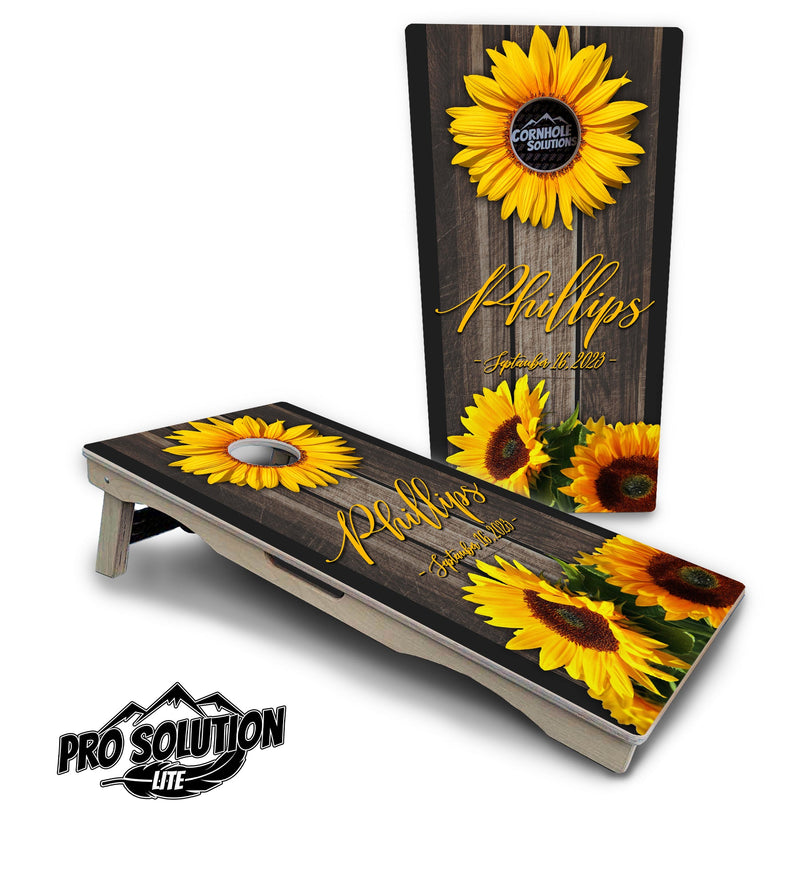 Pro Solution Elite - Custom Sunflower Wood Design - Professional Tournament Cornhole Boards 3/4" Baltic Birch - Zero Bounce Zero Movement Vertical Interlocking Braces for Extra Weight & Stability +Double Thick Legs +Airmail Blocker