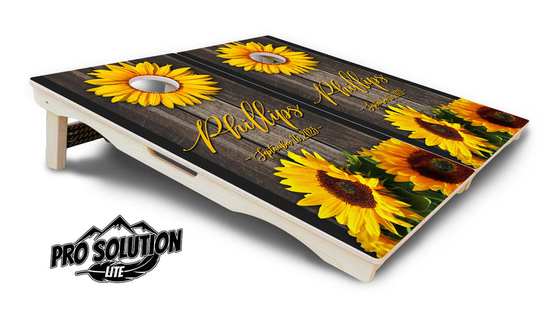 Pro Solution Elite - Custom Sunflower Wood Design - Professional Tournament Cornhole Boards 3/4" Baltic Birch - Zero Bounce Zero Movement Vertical Interlocking Braces for Extra Weight & Stability +Double Thick Legs +Airmail Blocker