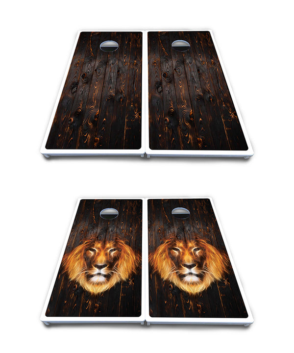 Waterproof - Dark Burnt Wood Design Options - All Weather Boards "Outdoor Solution" 18mm(3/4")Direct UV Printed - Regulation 2' by 4' Cornhole Boards (Set of 2 Boards) Double Thick Legs, with Leg Brace & Dual Support Braces!