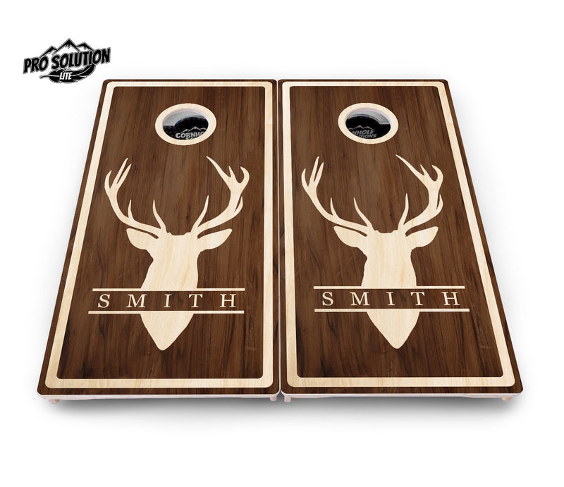 Pro Solution Elite - Dark Stain w/Deer Head Design - Professional Tournament Cornhole Boards 3/4" Baltic Birch - Zero Bounce Zero Movement Vertical Interlocking Braces for Extra Weight & Stability +Double Thick Legs +Airmail Blocker