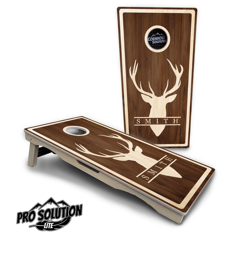 Pro Solution Elite - Dark Stain w/Deer Head Design - Professional Tournament Cornhole Boards 3/4" Baltic Birch - Zero Bounce Zero Movement Vertical Interlocking Braces for Extra Weight & Stability +Double Thick Legs +Airmail Blocker