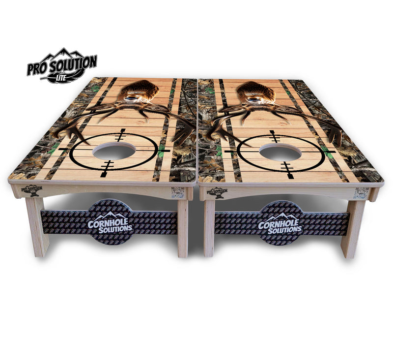 Pro Solution Lite - Scope Deer & Fish Plank Design Options - Professional Tournament Cornhole Boards 3/4" Baltic Birch - Zero Bounce Zero Movement Vertical Interlocking Braces for Extra Weight & Stability +Double Thick Legs +Airmail Blocker