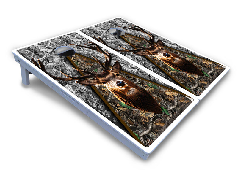 Waterproof - Deer Head Triangle Design - All Weather Boards "Outdoor Solution" 18mm(3/4")Direct UV Printed - Regulation 2' by 4' Cornhole Boards (Set of 2 Boards) Double Thick Legs, with Leg Brace & Dual Support Braces!