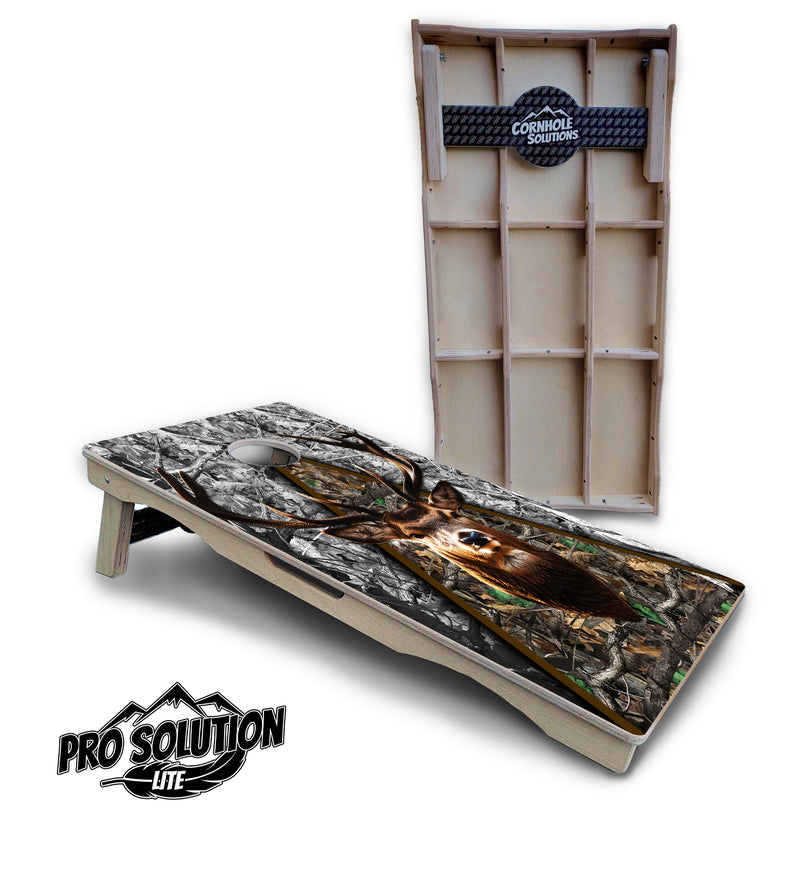 Pro Solution Lite - Deer Head Triangle - Professional Tournament Cornhole Boards 3/4" Baltic Birch - Zero Bounce Zero Movement Vertical Interlocking Braces for Extra Weight & Stability +Double Thick Legs +Airmail Blocker