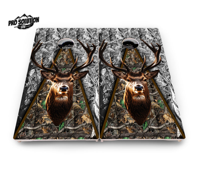 Pro Solution Lite - Deer Head Triangle - Professional Tournament Cornhole Boards 3/4" Baltic Birch - Zero Bounce Zero Movement Vertical Interlocking Braces for Extra Weight & Stability +Double Thick Legs +Airmail Blocker