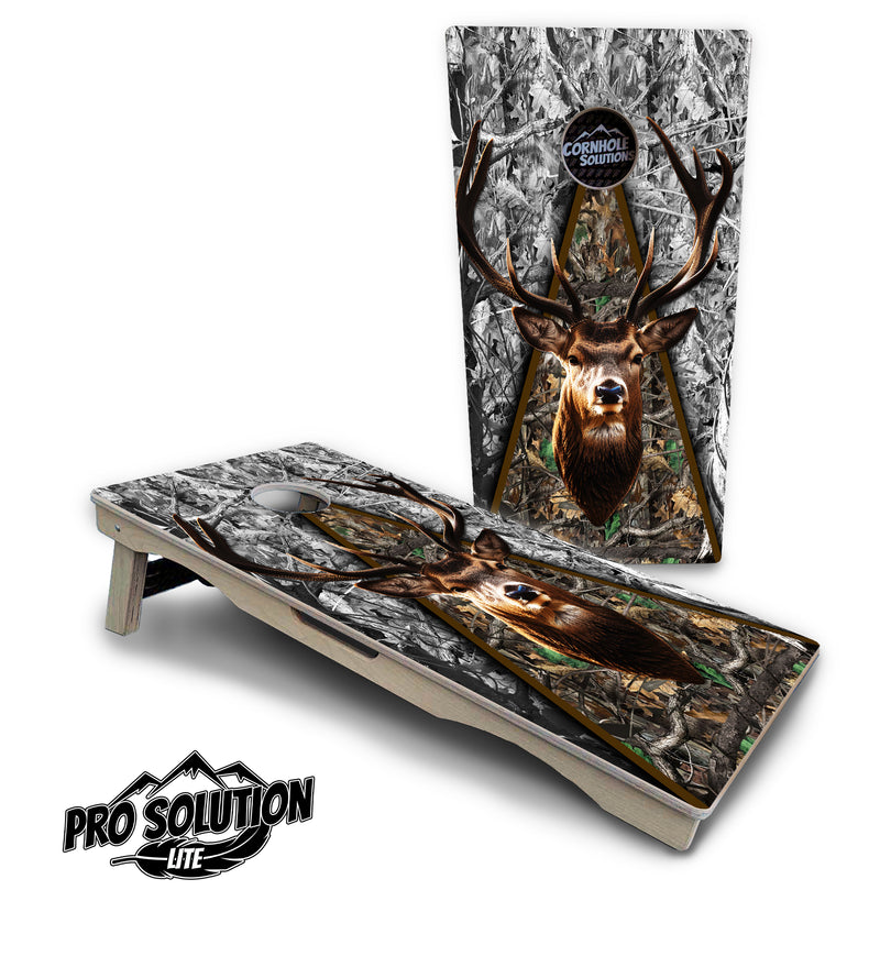 Pro Solution Lite - Deer Head Triangle - Professional Tournament Cornhole Boards 3/4" Baltic Birch - Zero Bounce Zero Movement Vertical Interlocking Braces for Extra Weight & Stability +Double Thick Legs +Airmail Blocker