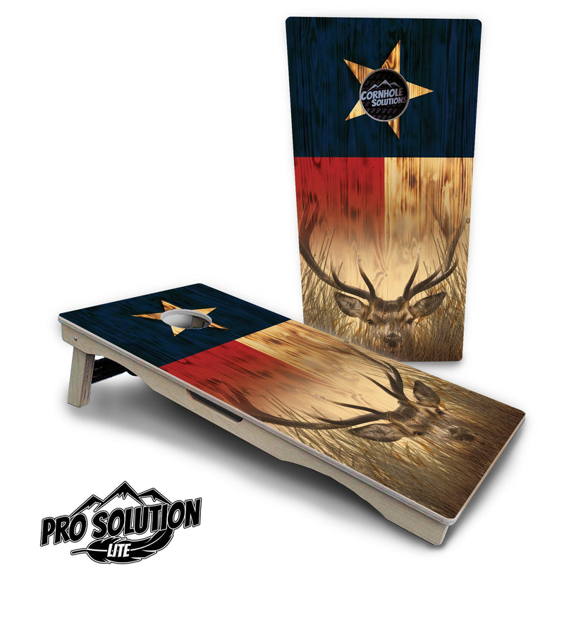 Pro Solution Elite - Texas Flag Deer & Fish Design Options - Professional Tournament Cornhole Boards 3/4" Baltic Birch - Zero Bounce Zero Movement Vertical Interlocking Braces for Extra Weight & Stability +Double Thick Legs +Airmail Blocker