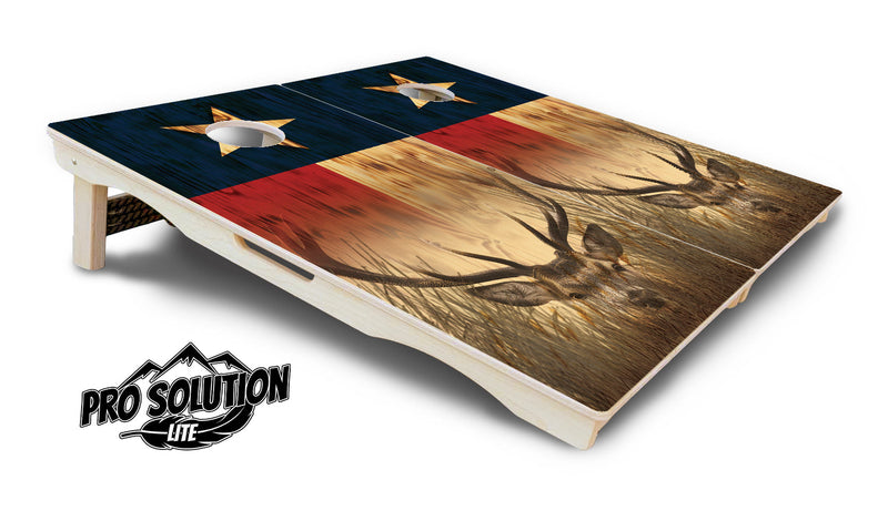 Pro Solution Elite - Texas Flag Deer & Fish Design Options - Professional Tournament Cornhole Boards 3/4" Baltic Birch - Zero Bounce Zero Movement Vertical Interlocking Braces for Extra Weight & Stability +Double Thick Legs +Airmail Blocker