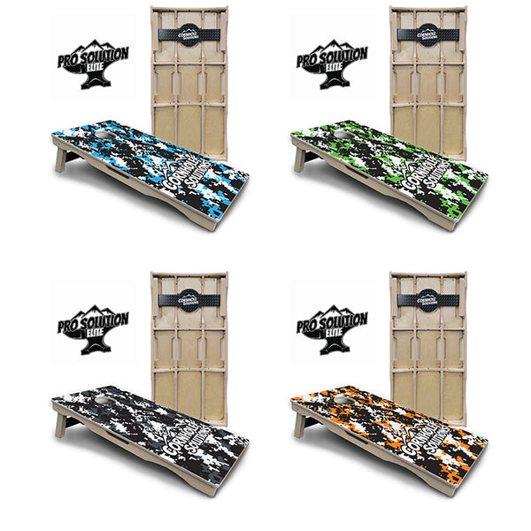 Pro Solution Elite - Digital Camo - Professional Tournament Cornhole Boards 3/4" Baltic Birch - Zero Bounce Zero Movement Vertical Interlocking Braces for Extra Weight & Stability +Double Thick Legs +Airmail Blocker