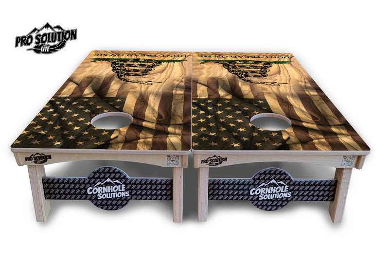 Pro Solution Lite - Don't Tread On Me Design Options - Professional Tournament Cornhole Boards 3/4" Baltic Birch - Zero Bounce Zero Movement Vertical Interlocking Braces for Extra Weight & Stability +Double Thick Legs +Airmail Blocker