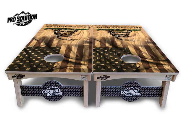 Pro Solution Elite - Don't Tread On Me Design Options - Professional Tournament Cornhole Boards 3/4" Baltic Birch - Zero Bounce Zero Movement Vertical Interlocking Braces for Extra Weight & Stability +Double Thick Legs +Airmail Blocker