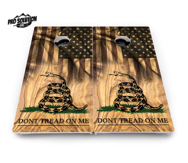 Pro Solution Elite - Don't Tread On Me Design Options - Professional Tournament Cornhole Boards 3/4" Baltic Birch - Zero Bounce Zero Movement Vertical Interlocking Braces for Extra Weight & Stability +Double Thick Legs +Airmail Blocker