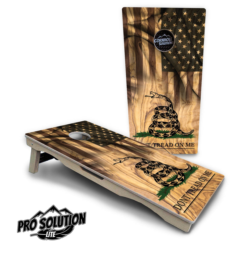 Pro Solution Elite - Don't Tread On Me Design Options - Professional Tournament Cornhole Boards 3/4" Baltic Birch - Zero Bounce Zero Movement Vertical Interlocking Braces for Extra Weight & Stability +Double Thick Legs +Airmail Blocker