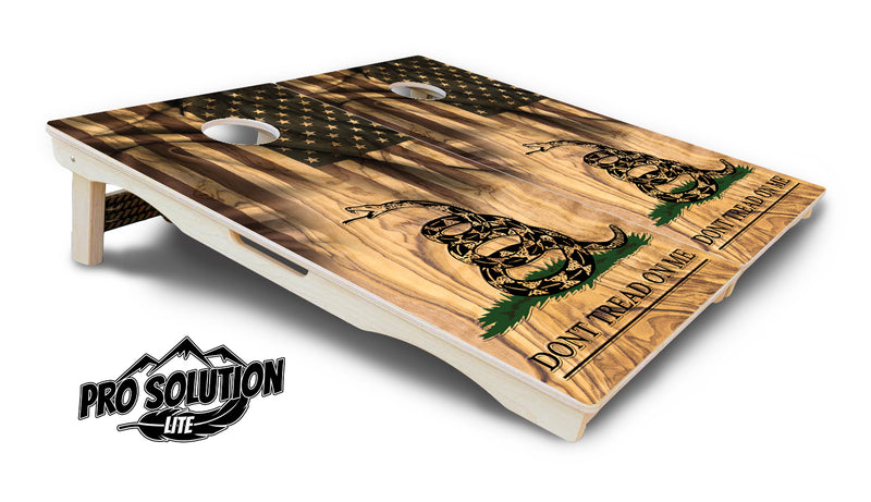 Pro Solution Lite - Don't Tread On Me Design Options - Professional Tournament Cornhole Boards 3/4" Baltic Birch - Zero Bounce Zero Movement Vertical Interlocking Braces for Extra Weight & Stability +Double Thick Legs +Airmail Blocker