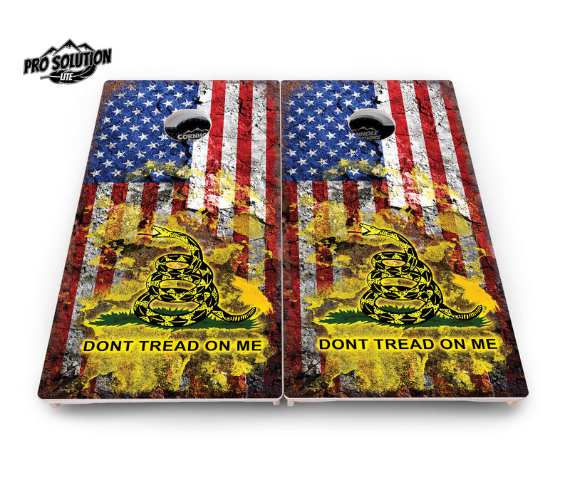 Pro Solution Lite - Don't Tread On Me Design Options - Professional Tournament Cornhole Boards 3/4" Baltic Birch - Zero Bounce Zero Movement Vertical Interlocking Braces for Extra Weight & Stability +Double Thick Legs +Airmail Blocker