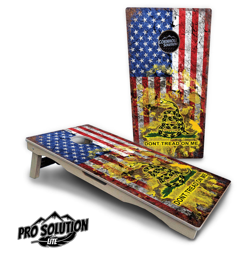 Pro Solution Elite - Don't Tread On Me Design Options - Professional Tournament Cornhole Boards 3/4" Baltic Birch - Zero Bounce Zero Movement Vertical Interlocking Braces for Extra Weight & Stability +Double Thick Legs +Airmail Blocker