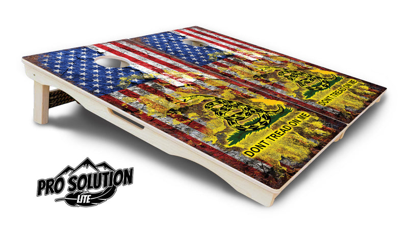 Pro Solution Elite - Don't Tread On Me Design Options - Professional Tournament Cornhole Boards 3/4" Baltic Birch - Zero Bounce Zero Movement Vertical Interlocking Braces for Extra Weight & Stability +Double Thick Legs +Airmail Blocker