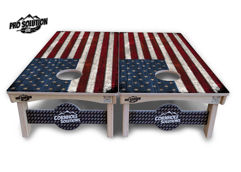 Pro Solution Elite - Rustic USA Flag - Professional Tournament Cornhole Boards 3/4" Baltic Birch - Zero Bounce Zero Movement Vertical Interlocking Braces for Extra Weight & Stability +Double Thick Legs +Airmail Blocker