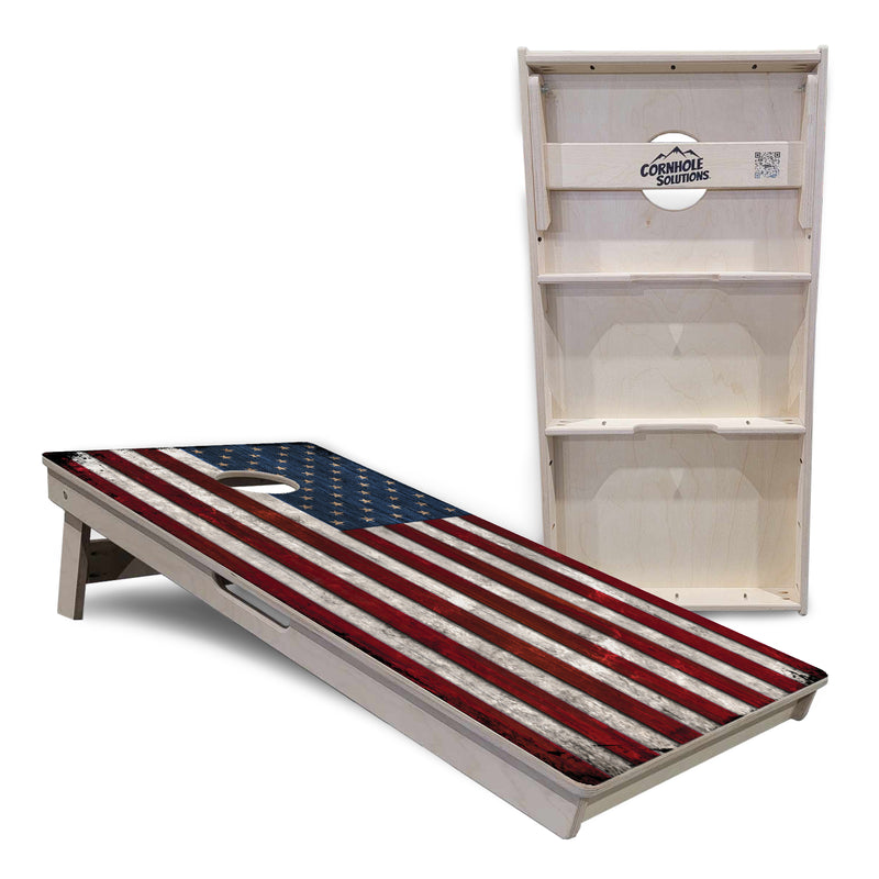 Tournament Boards - Rustic American Flag Design Options - Professional Tournament 2'x4' Regulation Cornhole Set - 3/4″ Baltic Birch + UV Direct Print + UV Clear Coat