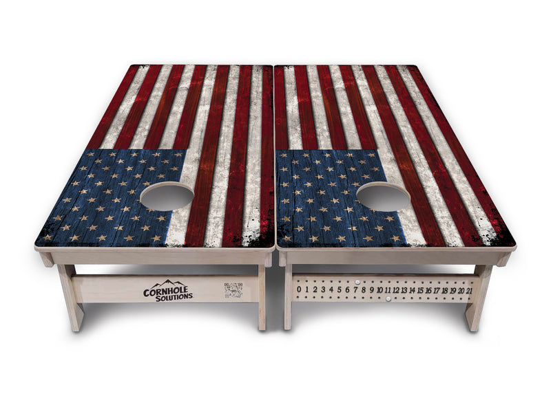 Tournament Boards - Rustic USA Flag - Professional Tournament 2'x4' Regulation Cornhole Set - 3/4″ Baltic Birch + UV Direct Print + UV Clear Coat