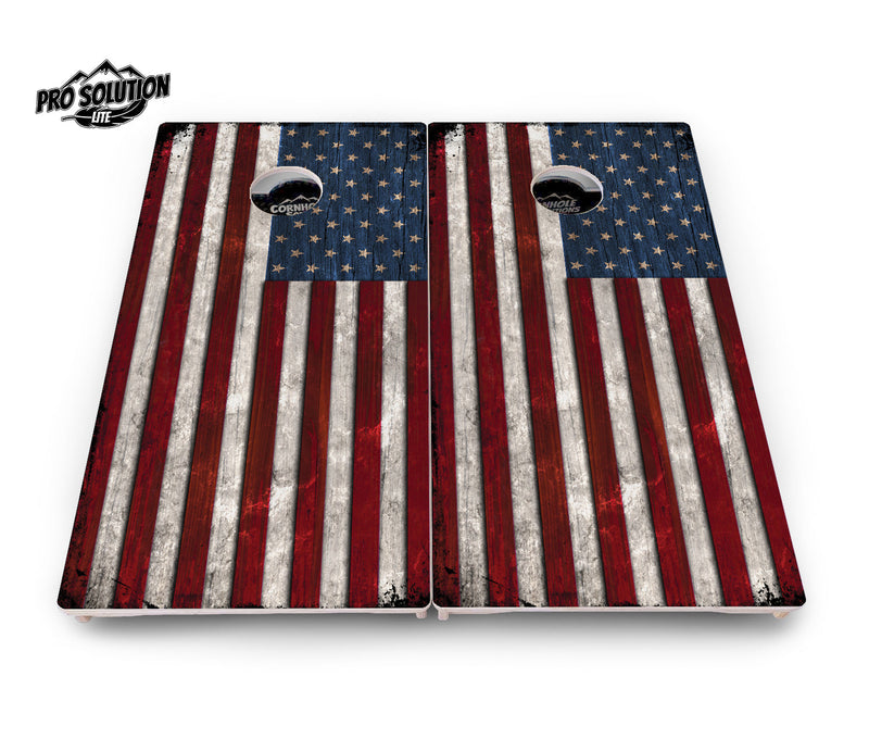 Pro Solution Elite - Rustic USA Flag - Professional Tournament Cornhole Boards 3/4" Baltic Birch - Zero Bounce Zero Movement Vertical Interlocking Braces for Extra Weight & Stability +Double Thick Legs +Airmail Blocker