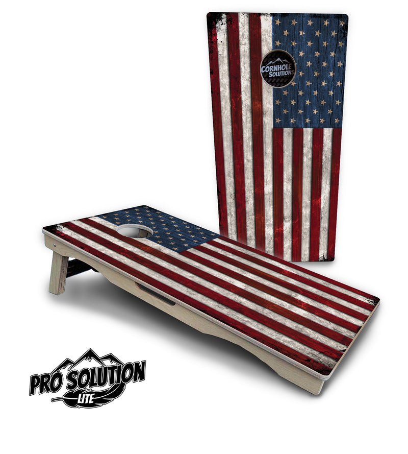 Pro Solution Elite - Rustic USA Flag - Professional Tournament Cornhole Boards 3/4" Baltic Birch - Zero Bounce Zero Movement Vertical Interlocking Braces for Extra Weight & Stability +Double Thick Legs +Airmail Blocker