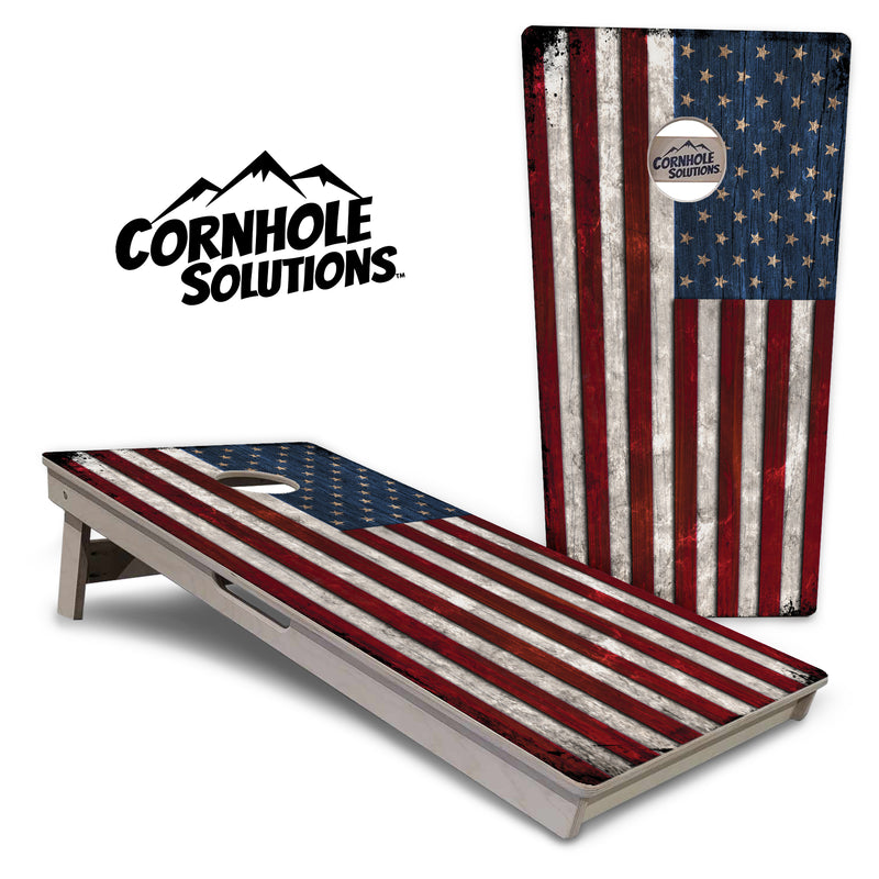 Tournament Boards - Rustic USA Flag - Professional Tournament 2'x4' Regulation Cornhole Set - 3/4″ Baltic Birch + UV Direct Print + UV Clear Coat