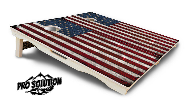 Pro Solution Lite - Rustic USA Flag - Professional Tournament Cornhole Boards 3/4" Baltic Birch - Zero Bounce Zero Movement Vertical Interlocking Braces for Extra Weight & Stability +Double Thick Legs +Airmail Blocker