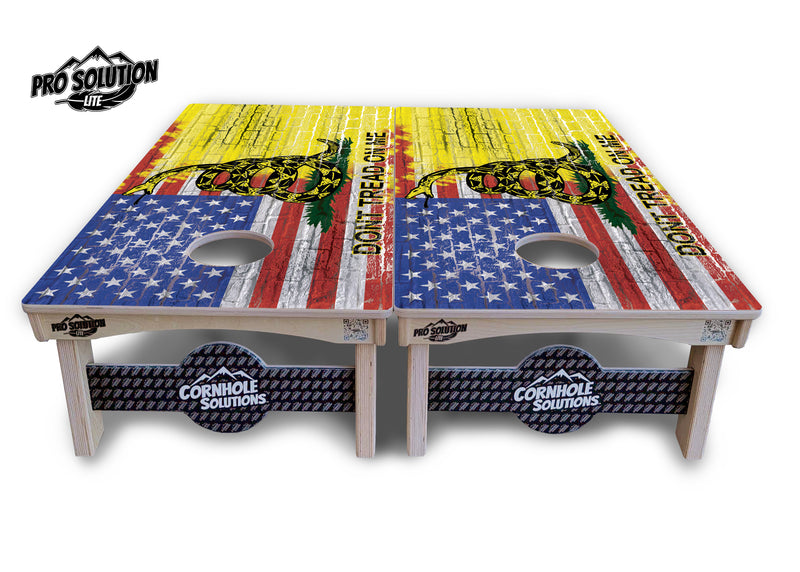 Pro Solution Lite - Don't Tread On Me Design Options - Professional Tournament Cornhole Boards 3/4" Baltic Birch - Zero Bounce Zero Movement Vertical Interlocking Braces for Extra Weight & Stability +Double Thick Legs +Airmail Blocker