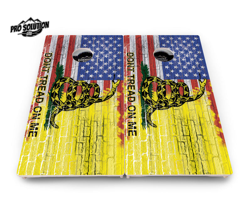 Pro Solution Elite - Don't Tread On Me Design Options - Professional Tournament Cornhole Boards 3/4" Baltic Birch - Zero Bounce Zero Movement Vertical Interlocking Braces for Extra Weight & Stability +Double Thick Legs +Airmail Blocker