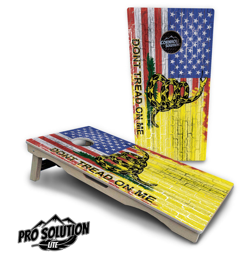 Pro Solution Elite - Don't Tread On Me Design Options - Professional Tournament Cornhole Boards 3/4" Baltic Birch - Zero Bounce Zero Movement Vertical Interlocking Braces for Extra Weight & Stability +Double Thick Legs +Airmail Blocker