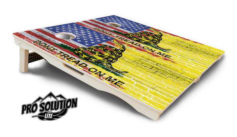 Pro Solution Elite - Don't Tread On Me Design Options - Professional Tournament Cornhole Boards 3/4" Baltic Birch - Zero Bounce Zero Movement Vertical Interlocking Braces for Extra Weight & Stability +Double Thick Legs +Airmail Blocker